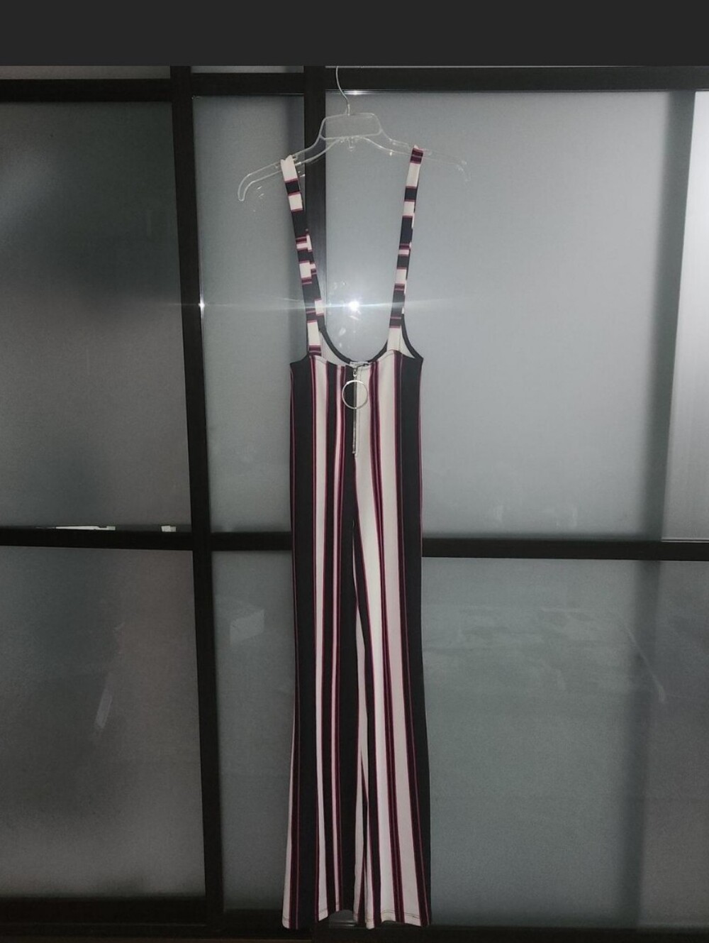 Striped Wide-Leg Jumpsuit - Black & White with Pink